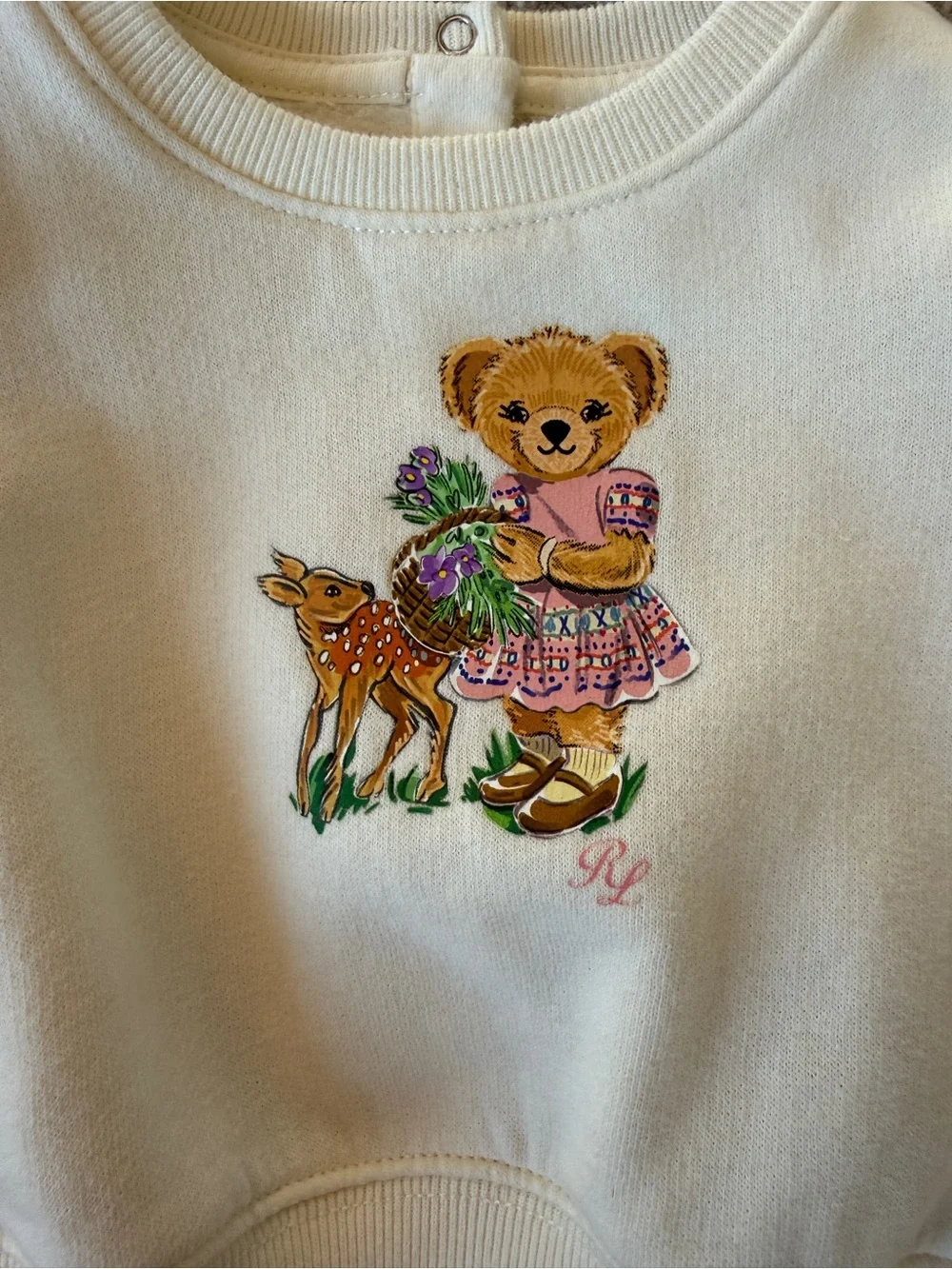 Ralph Lauren Cream Baby Sweatshirt with Embroidered Bear